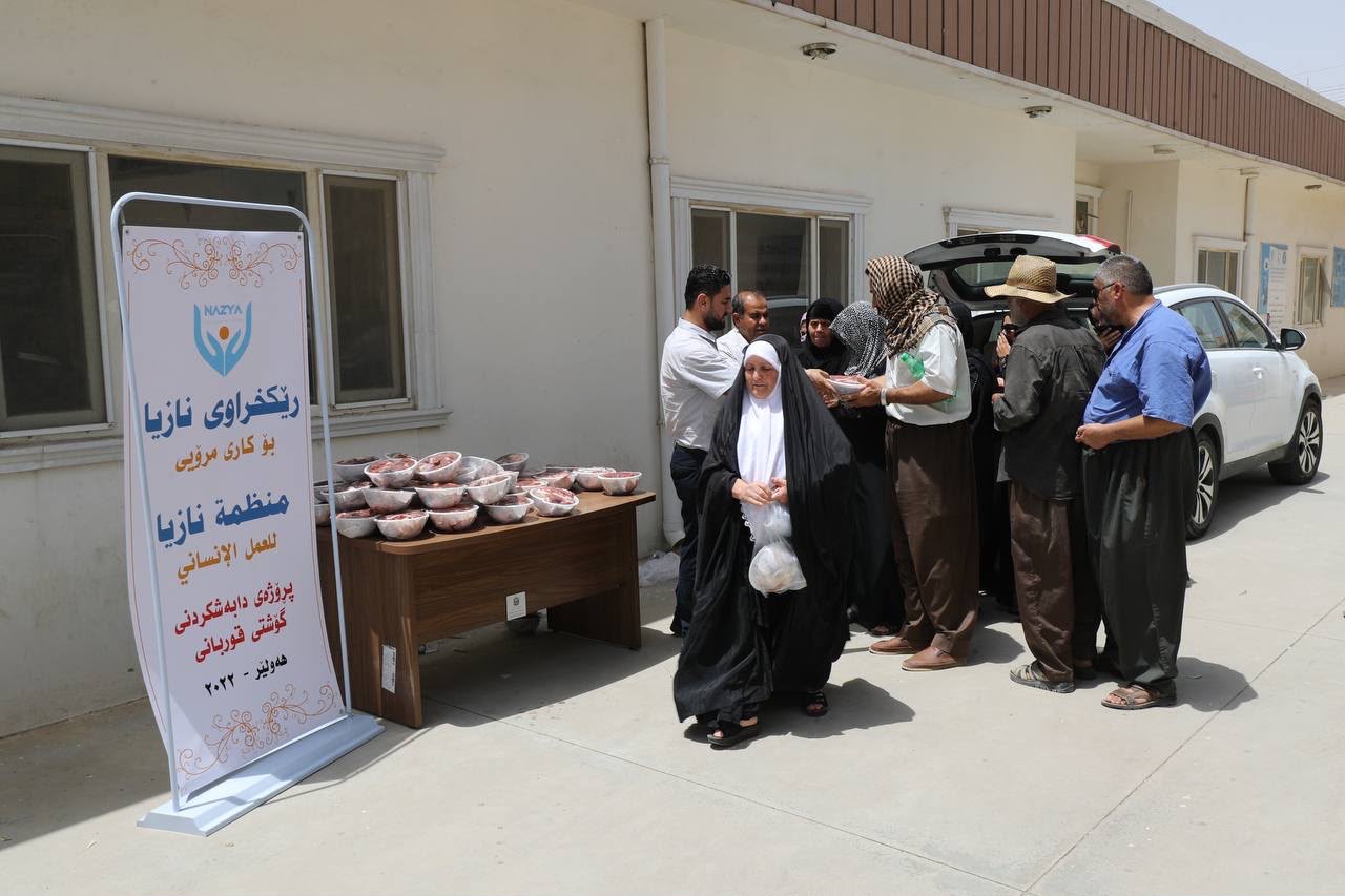 Nazya Organization distributing fresh meat to families during Eid Al-Adha in Kurdistan Region Iraq